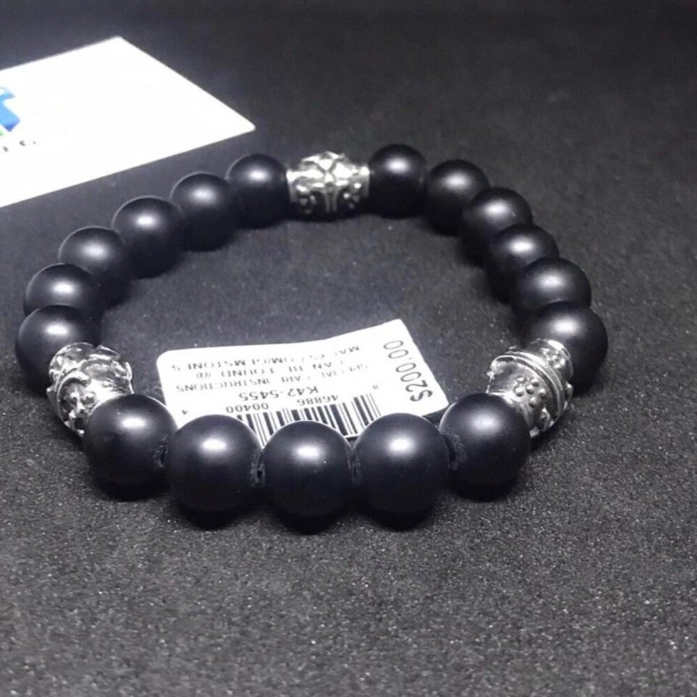 Men’s Designer Bracelet – Oxidized Sterling Silver, 10MM Beaded Style (Brand New